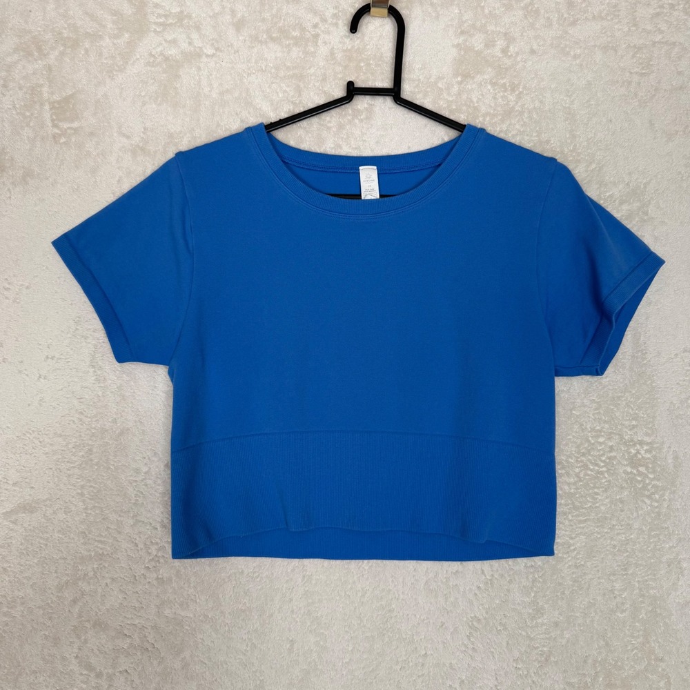 Aerie Royal Blue Sidewalk Seamless Short Sleeve Crop Top Large L/G Activewear